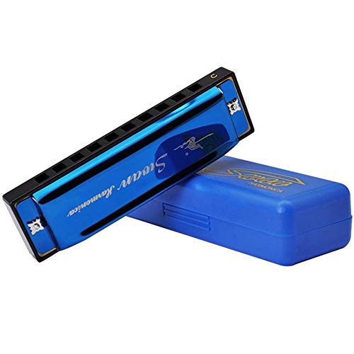 Harmonica Professional Harp Harmoc Key of C 10 Hole Polyphony Diatonic Mouth Organ with Case for Blues Folk Jazz Pop for Adult Kid Children Student Teaching Beginner Gift Blue