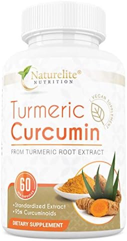 Naturelite Nutrition Turmeric Curcumin, Turmeric Root Extract, 95% Curcuminoids, Standardized Extract, Vegan Supplement, 60 Vegan Tablets