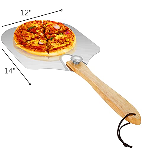 Aluminum Pizza Peel 12''x14'' Pizza Paddle With Foldable Wooden Handle