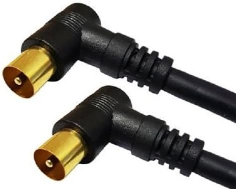 electrosmart Black Male Coax Plug to Male Coax Plug TV Aerial Cable with 90 Degree Right Angled Gold Plated Connectors