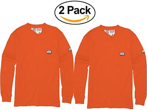 2 Pack of Men's Rasco Flame Resistant Orange Henley T Shirt,Orange,Large