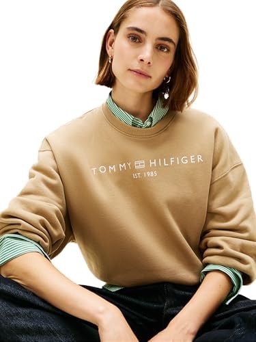 Damen Sweatshirt Corp Logo Relaxed Fit, Beige (Driftwood Taupe), S