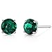 Peora Solid 14K White Gold Created Emerald Solitaire Stud Earrings for Women, Hypoallergenic 1.50 Carats total Round Shape AAA Grade, May Birthstone, Friction Backs, Dainty Green Earrings,