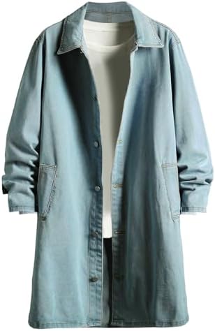 Sdeycui Men's Denim Trench Coat Long Jean Jacket Winter Warm