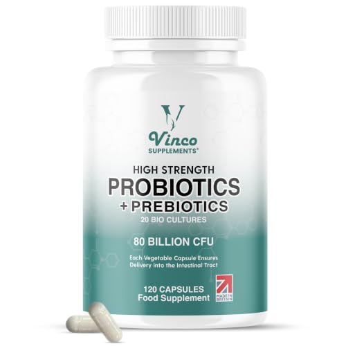 Vinco Food Supplement - 120 Vegan Capsules - 80 Billion CFU - 20 Live Cultures - Lactobacillus & Bifidobacterium Blend - UK Made