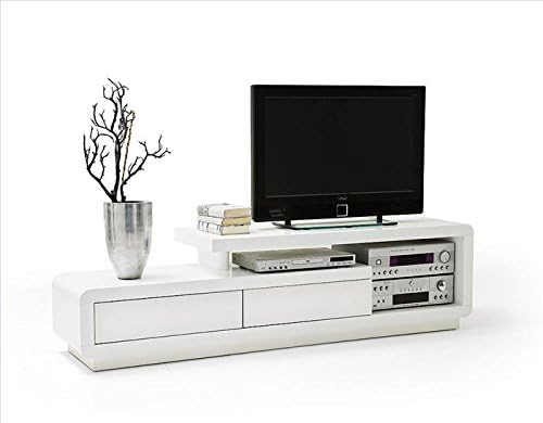ModaNuvo Full White High Gloss TV Unit Cabinet Stand Lowboard With 2 Drawers