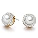 SBLING 18K Rose Gold Plated White Shell Pearl with Cubic Zirconia Halo Stud Earrings (7.5mm)