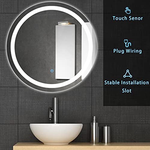 HOMHUM 24 x 24 Inch Round LED Mirror, Dimmable Wall Mirror with Lights
