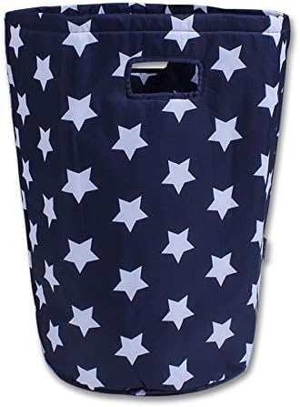 Minene Laundry Hamper Bag Basket Organiser (56 x 37 cm, Large, Round, Navy with White Stars)