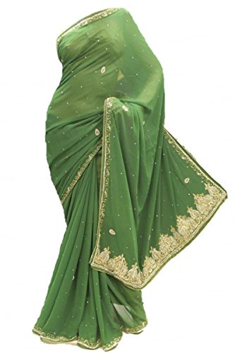 DES1411 Stylish Green & Gold Party Saree