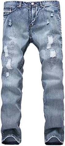 EMAOR Men's Denim Pants Ripped Distressed Slim Straight Fit Jeans With Holes