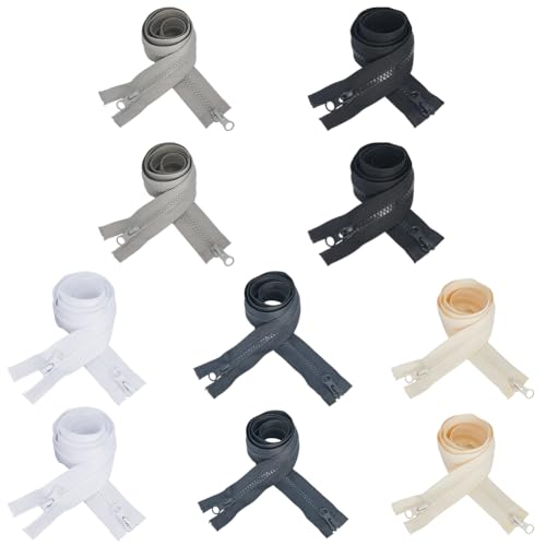CABODYALS 10Pcs 5 Colours Black White Nylon Plastic Coil Replacement Separating Zippers Roll Assorted Zipper Tape #5 Bulk Double Sliders Pull for Sewing Diy Crafts Bag Garment Pants Skirts Clothing