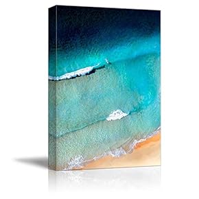 Canvas Wall Art Blue Ocean Beach Painting Artwork for Home Prints Framed - 12x18 inches