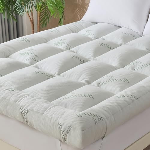 WhatsBedding 5 Inch Memory Foam Mattress Topper King for Back Pain Relief, Cooling Bamboo Viscose Air Layer, Supportive Pillow Top Mattress Topper