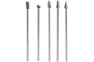 Long Carbide Rotary Burrs 5-Piece Set for Rotary Tools, 3mm Shank, Single Cut, 6mm Cutting Diameter, 100mm Length, Solid Carb