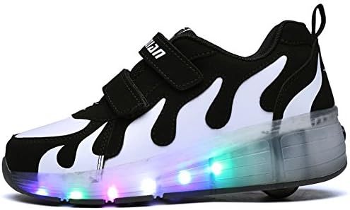 Uforme Kids Adults LED Shoes Light Up Wheels Roller Skates Flashing Fashion Sneakers for Unisex (12 M US =CN29, Black+White)