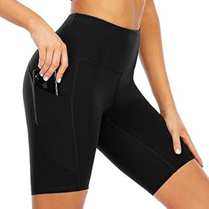 scicent Korte sportbroek voor dames, yogabroek, fietsbroek met zakken, ondoorzichtig, hoge taille, 34-46