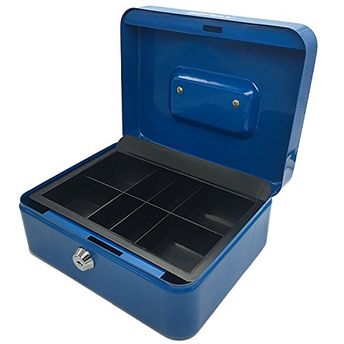 SEPOX Cash Box, Locking Cash Box With Money Tray, Medium, Blue
