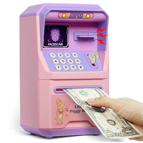 TERRIFI ATM Money Bank for Kids with Face Recognition and Music - Smart Voice, Secure Lock, Large Storage - Pink Electronic Cash Coin Bank, Ideal Gift for Boys and Girls' Birthdays