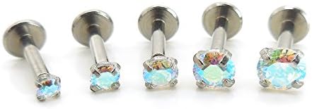 16G 1/4" Triple Forward Rainbow Prong Set 2-4mm AB Crystal Helix Stud Earring Cartilage