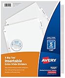 Avery(R) Worksaver(R) Extra-Wide&trade; Insertable Tab Recycled Dividers, 5-Tab, Clear