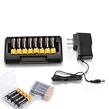 M2cpower 8 Slot/Bay Smart LCD Battery Charger with AA 2800mAh Batteries(8 Pack) and AAA 1100mAh Batteries(8 Pack) for AA&AAA Ni-MH Ni-Cd Rechargeable Batteries(1Charger+ 8AA batteries+ 8AAA batteries)