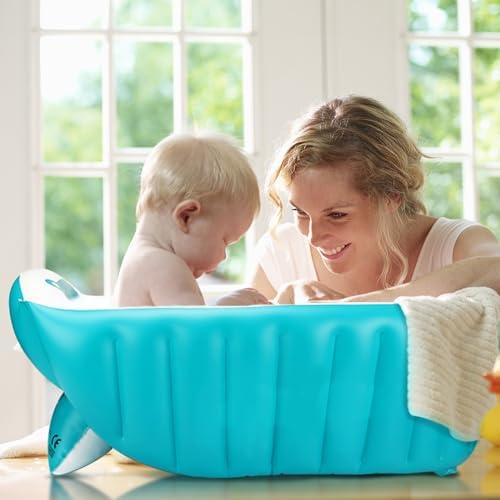 Vasca da bagno per bambini 0-36 mesi, Gonfiabile Pieghevole Antiscivolo Morbido Vasca Da Bagno per Bambini Neonati, Navicella Portatile Bagnetto Pieghevole Bambino - Blu