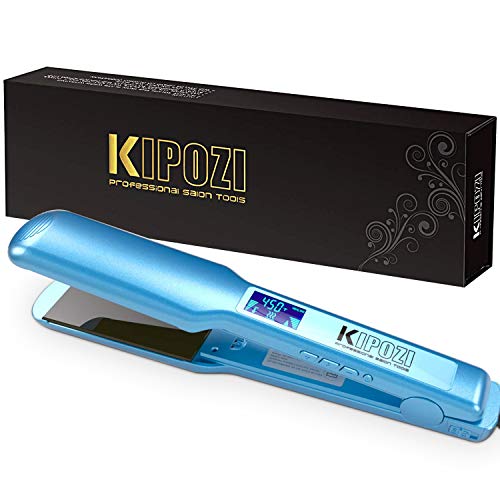 KIPOZI Pro Nano Titanium Flat Iron Hair Straightener with Digital LCD Display, Heats Up Instantly, A High Heat of 450 Degrees, Dual Voltage, 1.75 Inch Wide Plate (What's The Best Flat Iron)