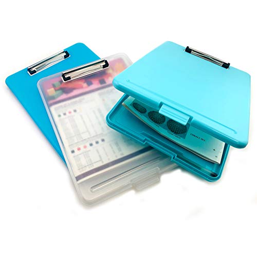 3PC Letter Size Plastic Storage Clipboard Clear Blue Cyan with Built-in Pen Holder (Set)