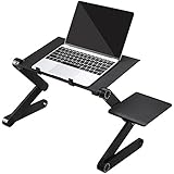 AOOU Adjustable Laptop Stand Desk with 2 CPU Cooling Fans and Removable Mouse Pad Ergonomics Design Bed Tray Book Stand Aluminum Black Portable Laptop Table