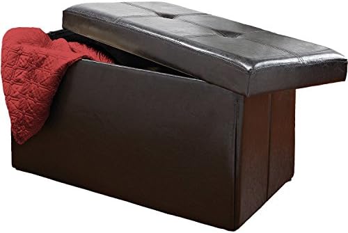 Black Rectangle Water Resistant Faux leather Folding Storage Furniture Ottoman