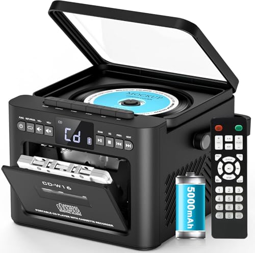 Greadio CD Player Tragbar, Boombox Kassettenspieler mit UKW Radio