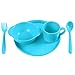 Childrens Dinnerware Set 5 Pieces, Yehua Baby, Toddler, Kids Tableware Set - Spoon, Fork, Cup, Plate, Bowl - FDA/BPA Free Certified Silicone, Unbreakable, Best Gifts With Child 1-13 Years Old - Blue