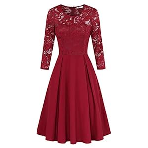 KOJOOIN Dames Kanten Jurk Bruidsmeisjekleding Voor Bruiloft Ronde Hals Knielengte Cocktailjurk