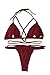 QINSEN Woman's Push up Padded Cutout High Waist Thong Bikini Sets Wine S