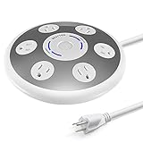 BESTTEN 6 Outlet Wide Spaced Power Strip, Surge Protector with 6-Foot Heavy Duty Extension Cord, Round Desktop Charging Station, Ideal for Bulky Adapters and Transformers, ETL Certified, Grey & White