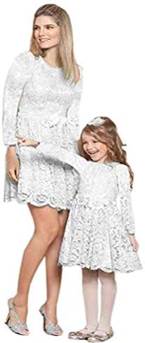 Mother and Daughter Matching Lace Mini Dress Casual A Line Mom and I Adult Kids Matching Women Girls Summer Elegant Family Clothes White