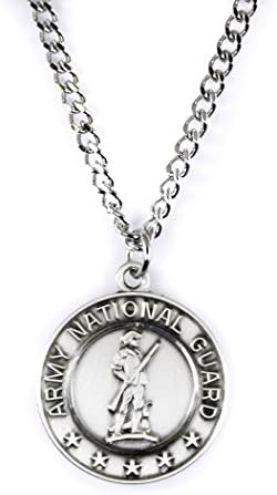 Sterling Silver Saint Michael Protect Me Military Medal, 3/4 Inch (Army National Guard)