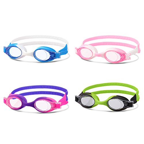 Romoc 2/4 Pack Kids Swimming Goggles,No Leaking,Anti Fog,UV Protection Swim Glasses Water Goggles