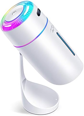 Joyhouse 加湿器 卓上 USB充電式 (UVライト除菌&上下90°調整) アロマ 加湿器 超音波式 除菌 次亜塩素酸水対応 車載加湿器 超静音 大容量 380ML 約12時間加湿 RGBライト 七色ライト 1000mAhバッテリー内蔵 空焚き防止 オフィス 子供部屋 花粉対策 乾燥防止 プレゼント (白い)
