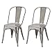 Adeco Metal Stackable Industrial Chic Dining Bistro Cafe Side Chairs (Set of 2), Silver Gun Metal