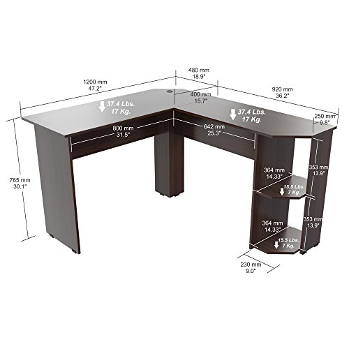 Inval Merlin LShape Corner Desk, EspressoWengue Pricepulse