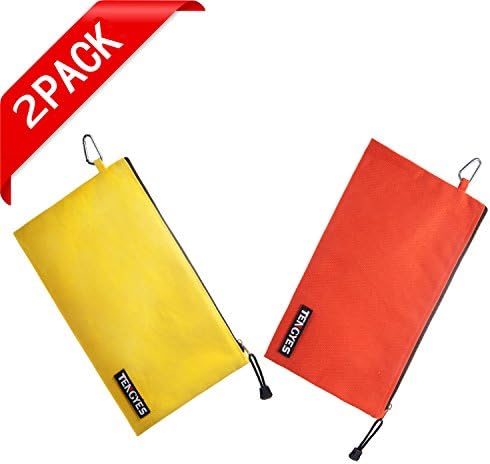Canvas Tool Bag - 2 Pack Heavy Duty 16 oz. Tool Pouch Tote Bag, 12.5" x 7" Color Coded with Metal Zipper, Carabiner Clip - Multi Purpose Durable Storage and Organizer Bag for Men, Women, Kids