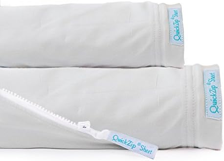 QuickZip 2-Pack, the Zip-On Fitted Sheet that Won't Pop Off | Easy to Change &amp; Fold | Perfect for Bunk Beds, 2 Zip-On Sheets + 1 Fitted Base, Gray, Twin