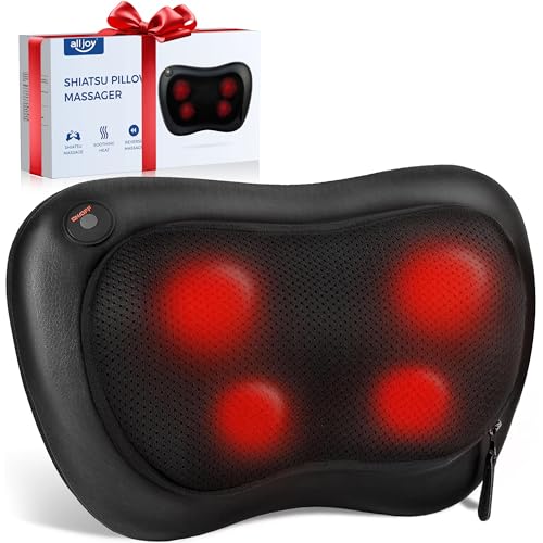 ALLJOY Shiatsu Back and Neck Massager with Heat – 3D Kneading Massage Pillow for Deeper Tissue Relief in Shoulder, Leg, Foot – Relieve Muscle Pain, Relax Gift for Him Her Dad Mom,Father-s Day Gifts