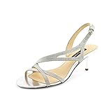 Nina Circe Women Open-Toe Canvas Silver Slingback Heel