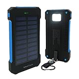 MeliTech Portable Solar Charger Waterproof Mobile Power Bank 20000mAh External Backup Battery Dual USB 5V 1A/2A Output With LED Flashlight and Compass For Phones Tablet Camera iPhone Samsung (Blue)