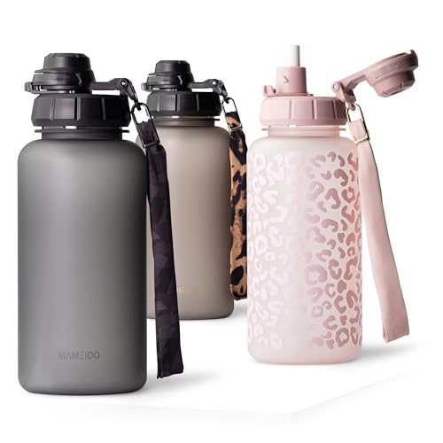 MAMEIDO Trinkflasche mit Strohhalm 1 l (Carbon Grey)
