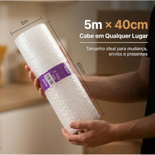 Plástico Bolha 40cm x 5 Metros 40 Micras - Bobina de Plástico Bolha Transparente em Polietileno