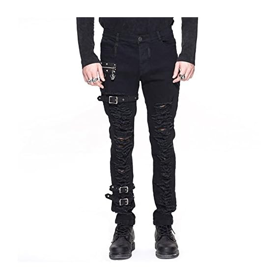 Devil-Fashion-Men-Cotton-Pants-Punk-Gothic-Black-Slim-Ripped-Trousers-M